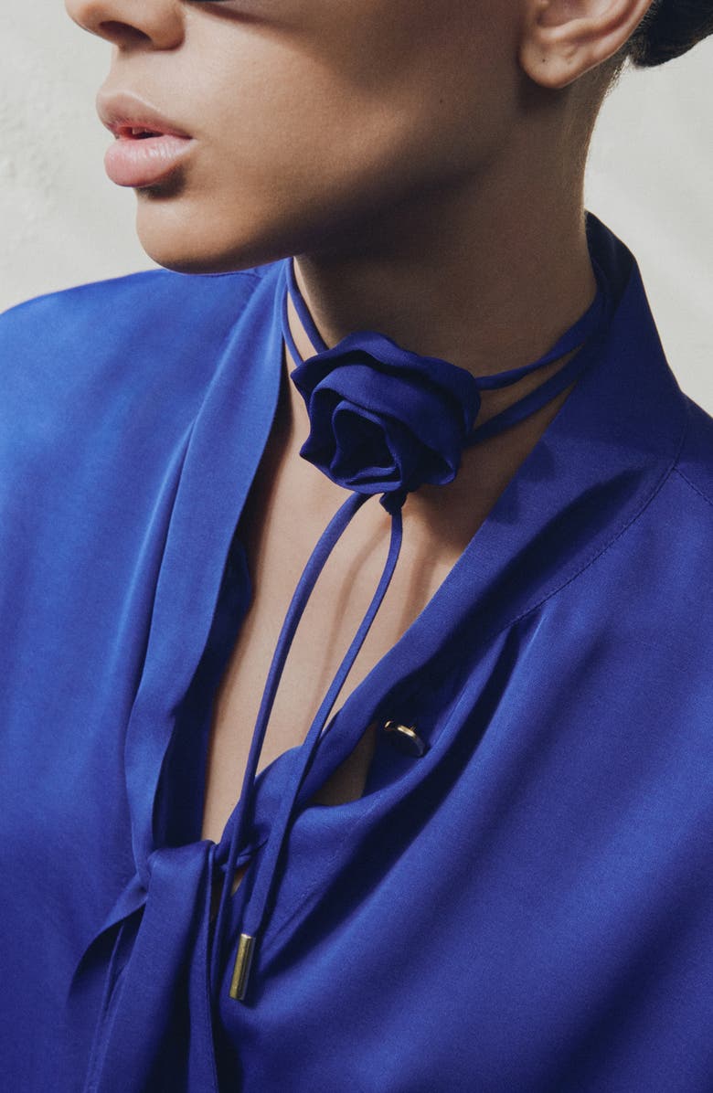 MANGO Flower Choker Tie Neck Button-Up Top, Alternate, color, 