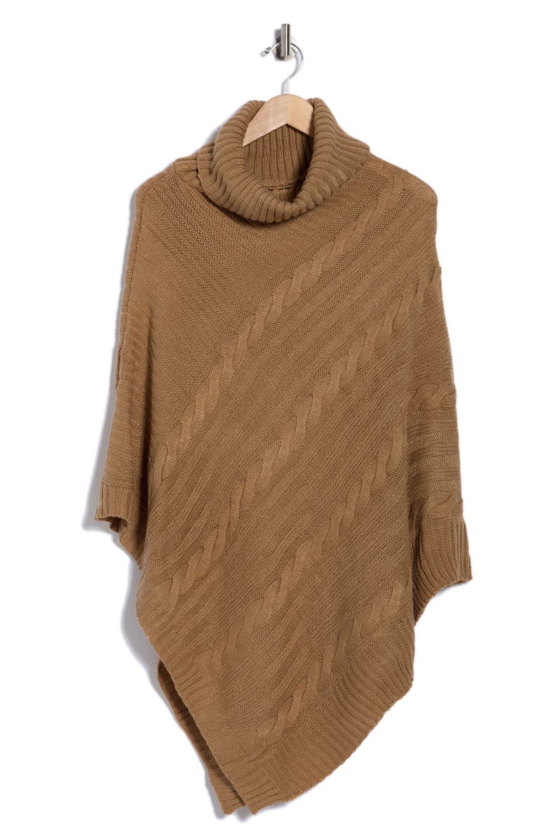 Nanette Lepore Braided Cable Stitch Poncho, Alternate, color, Brown