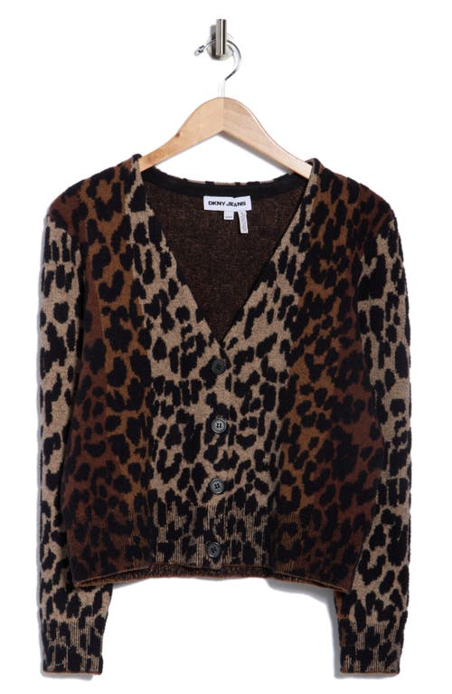 Dkny Jeans Long Sleeve Leopard V-neck Cardigan In Multi