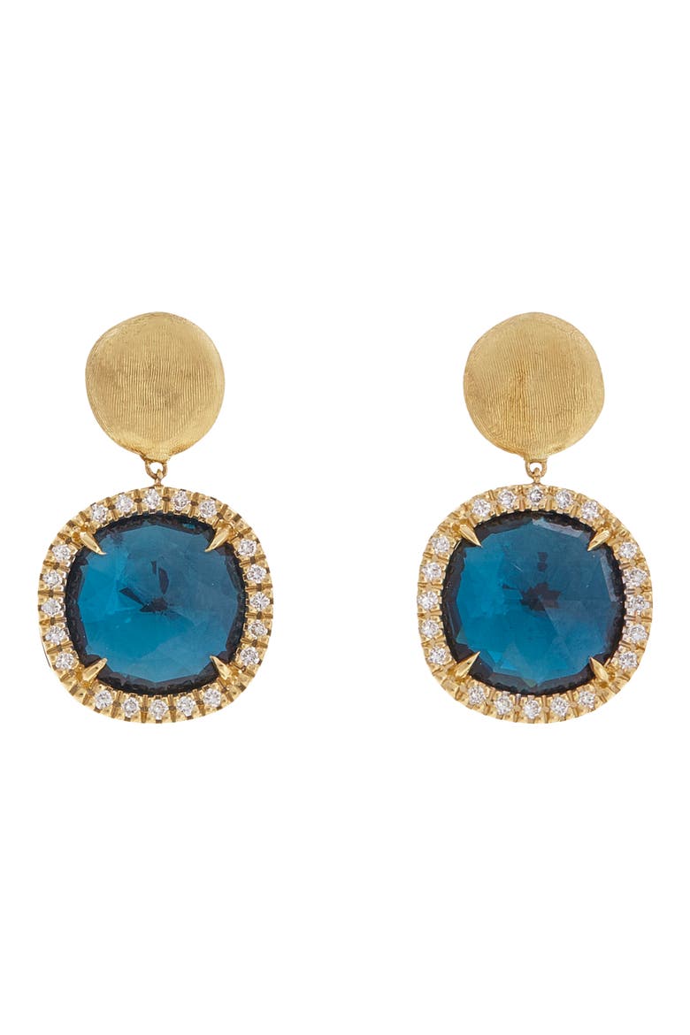 London Blue Topaz & Diamond Drop Earrings, Main, color, 18KYG LT D0..30