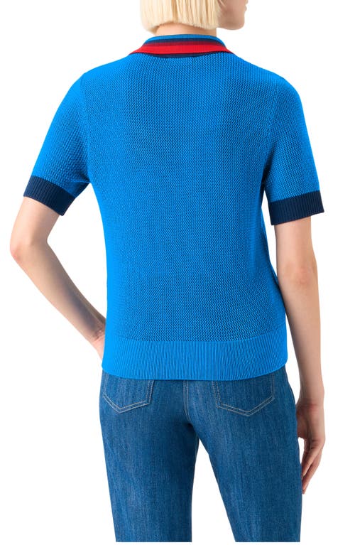 Akris Punto Short Sleeve Virgin Wool Polo Sweater In Blue