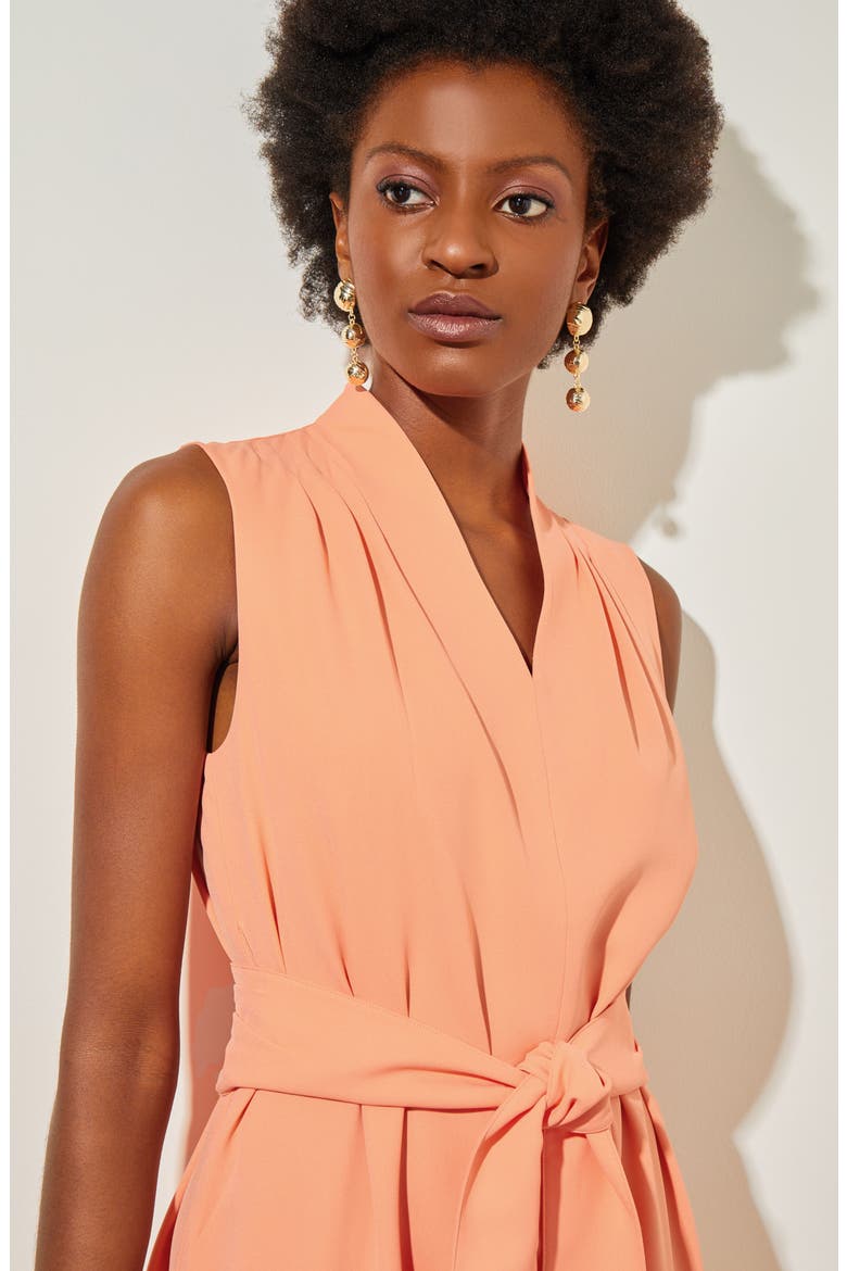 Sleeveless Tie Waist Crepe Dress, Alternate, color, CORAL SAND