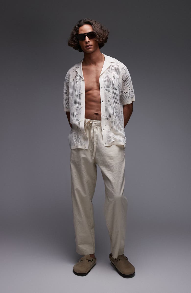 Topman Revere Open Stitch Button-Up Shirt, Alternate, color, Cream