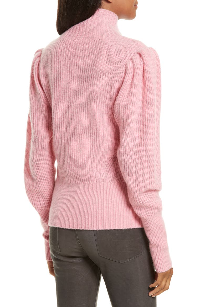 Wool & Cashmere Puff Sleeve Turtleneck Sweater, Alternate, color, SPANISH PINK