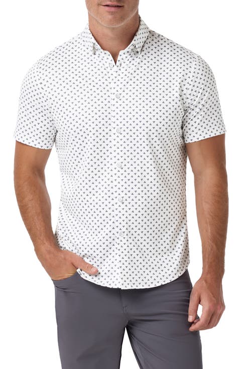 Halyard Trim Fit Triangle Print Short Sleeve Performance Button-Up Shirt