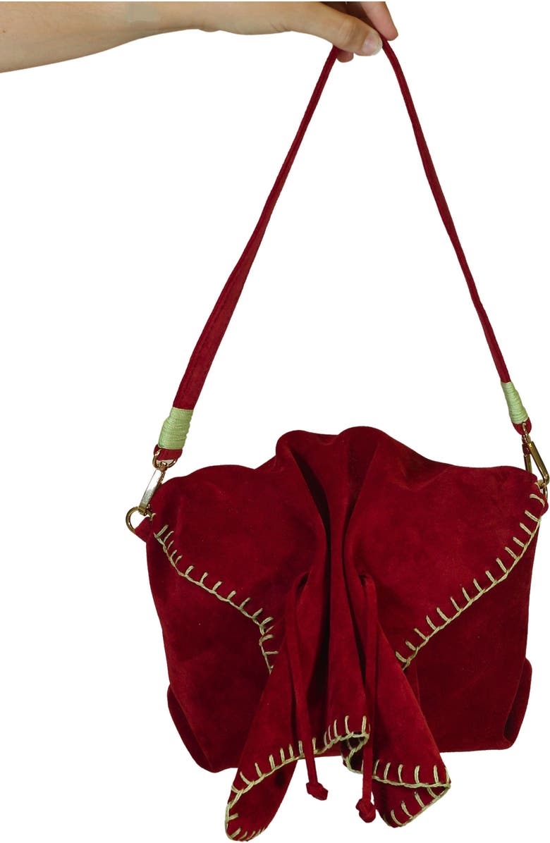 Carlos Falchi Butterfly Suede Leather Bag, Alternate, color, Malbec