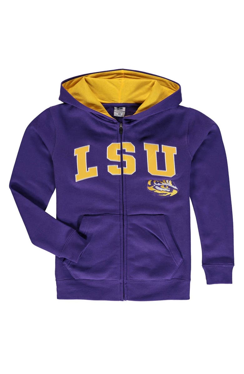 STADIUM ATHLETIC Youth Purple LSU Tigers Applique Arch & Logo Full-Zip Hoodie, Main, color,