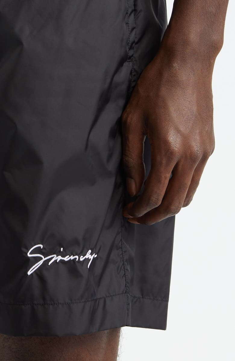 Givenchy Logo Embroidered Swim Trunks, Alternate, color, Black/ White