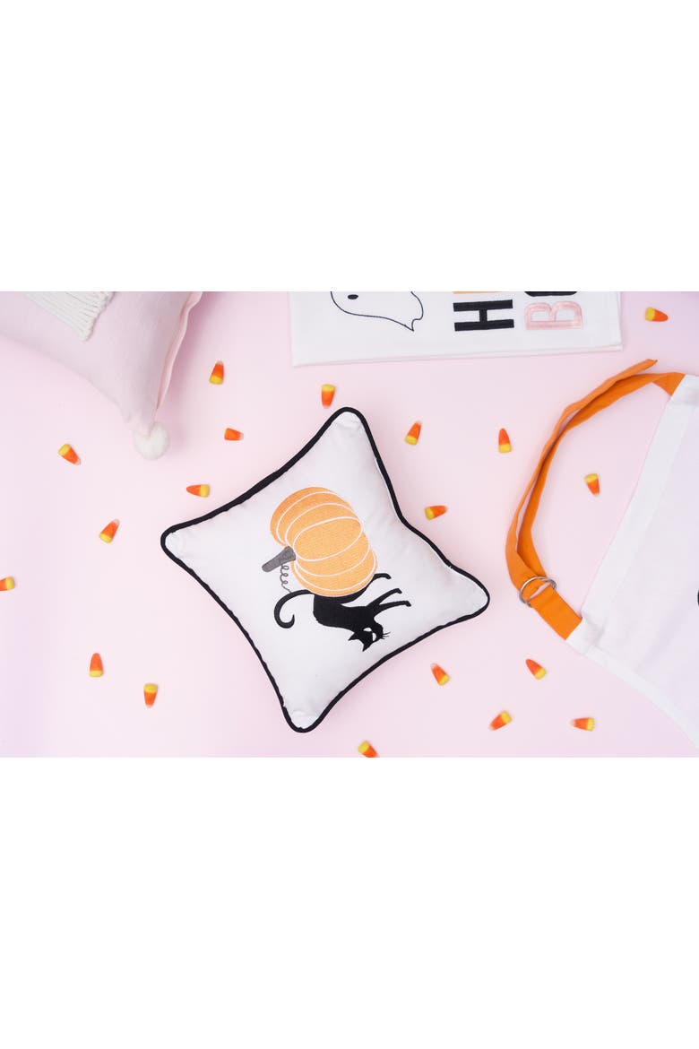 Cat and Pumpkin Halloween Mini Accent Pillow, Alternate, color, Orange