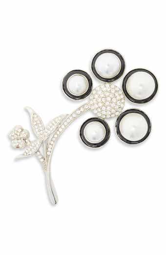 Faux Pearl & Crystal Flower Pin