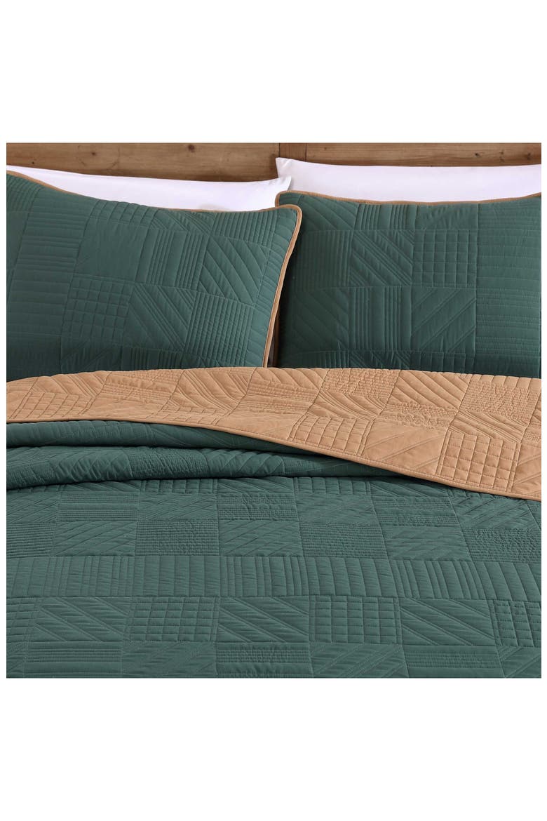 Solid Washed Microfiber Quilt Set, Alternate, color, EVERGREEN/ BROWN