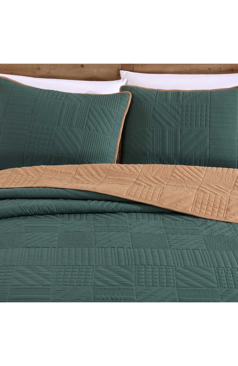 Eddie Bauer Solid Washed Microfiber Quilt Set, Alternate, color, Evergreen/ Brown