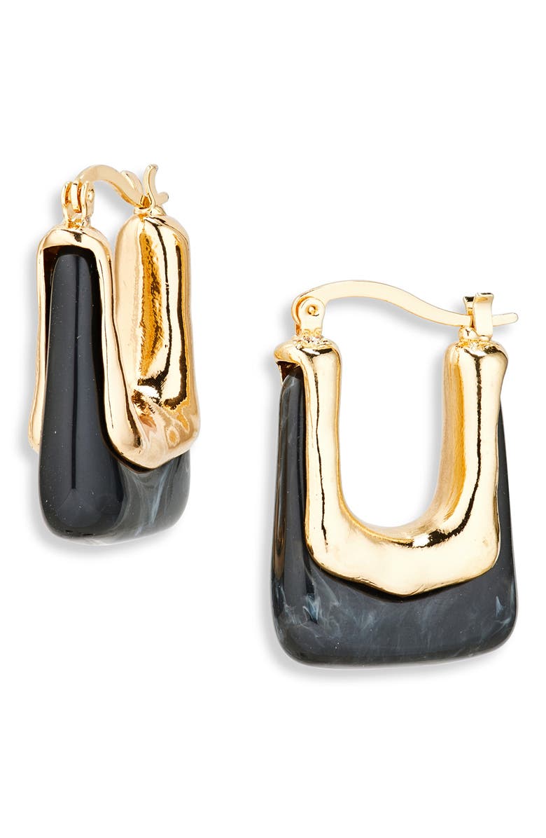 Cara Geo Stone Square Hoop Earrings, Main, color, Grey/ Gold
