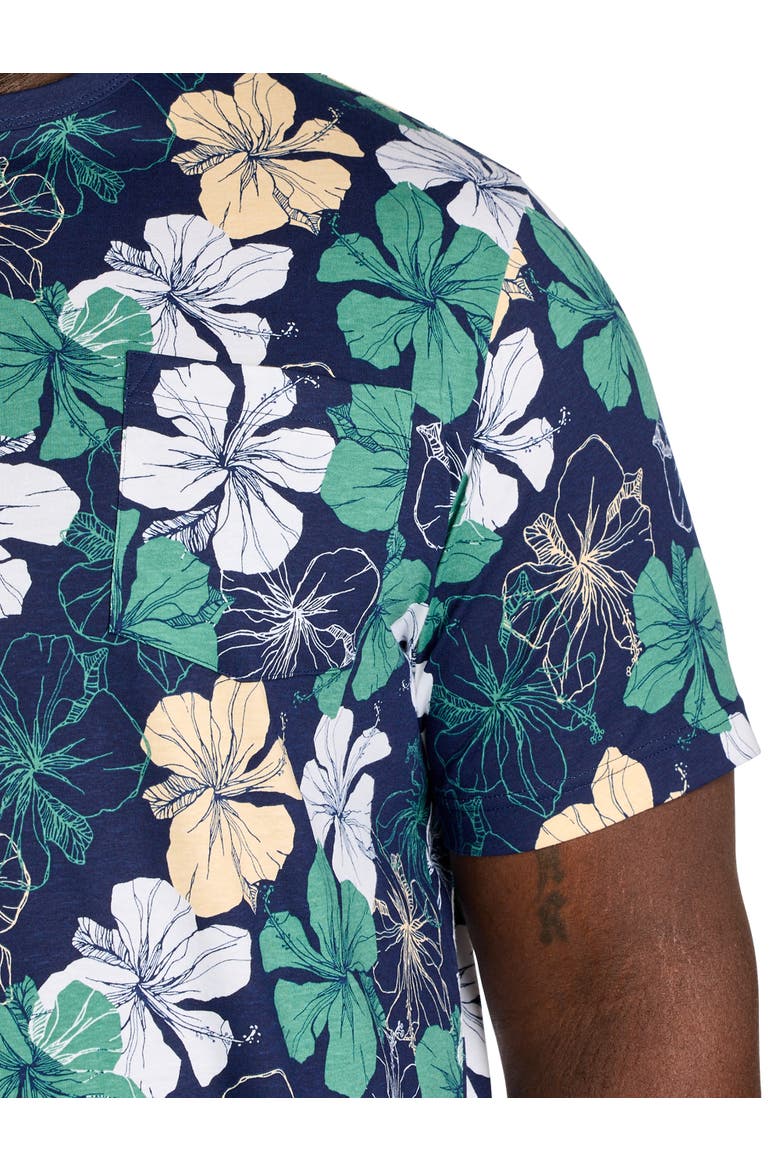 Big & Tall Moisture-Wicking Floral Print Pocket T-Shirt, Alternate, color, PEACOAT MULTI