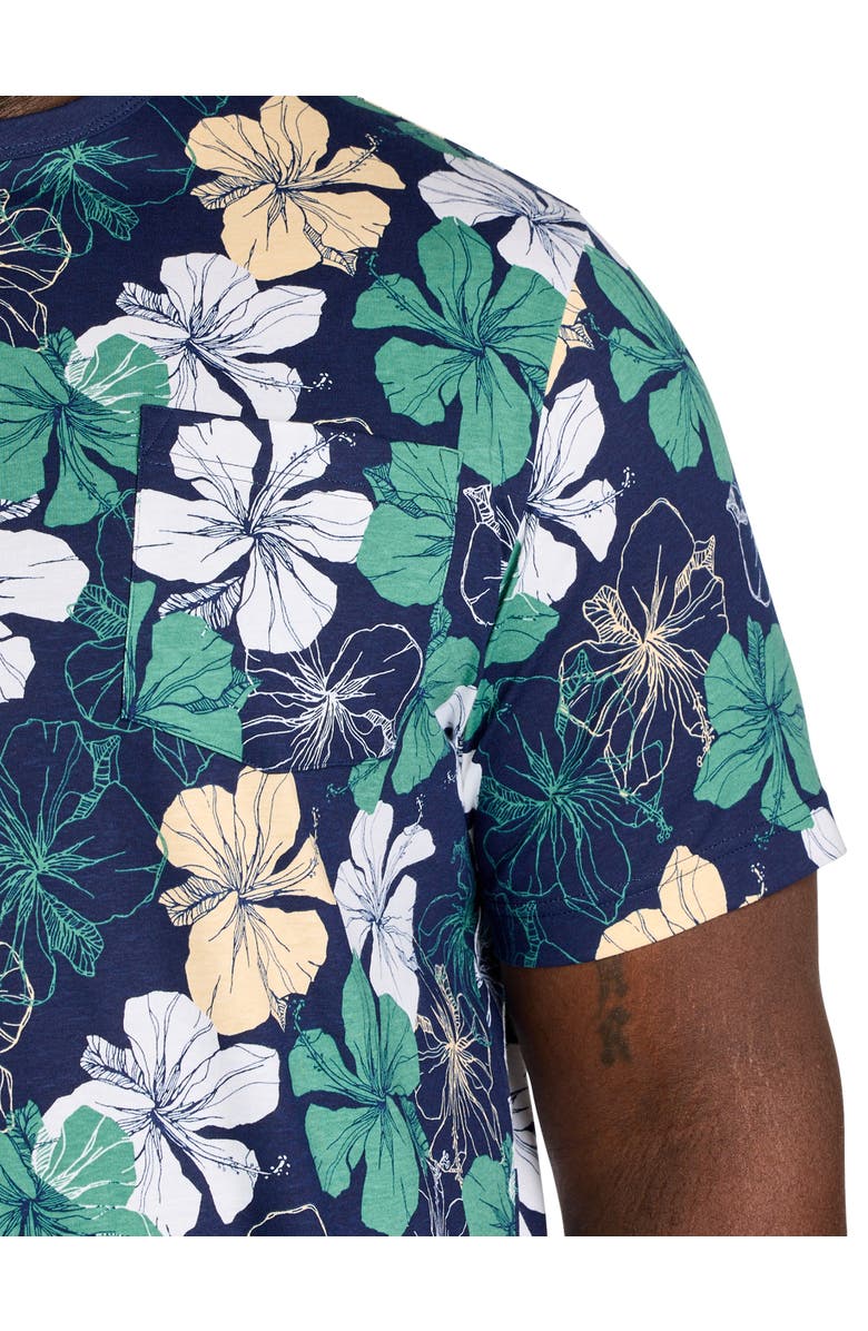 Harbor Bay by DXL Big & Tall Moisture-Wicking Floral Print Pocket T-Shirt, Alternate, color, Peacoat Multi