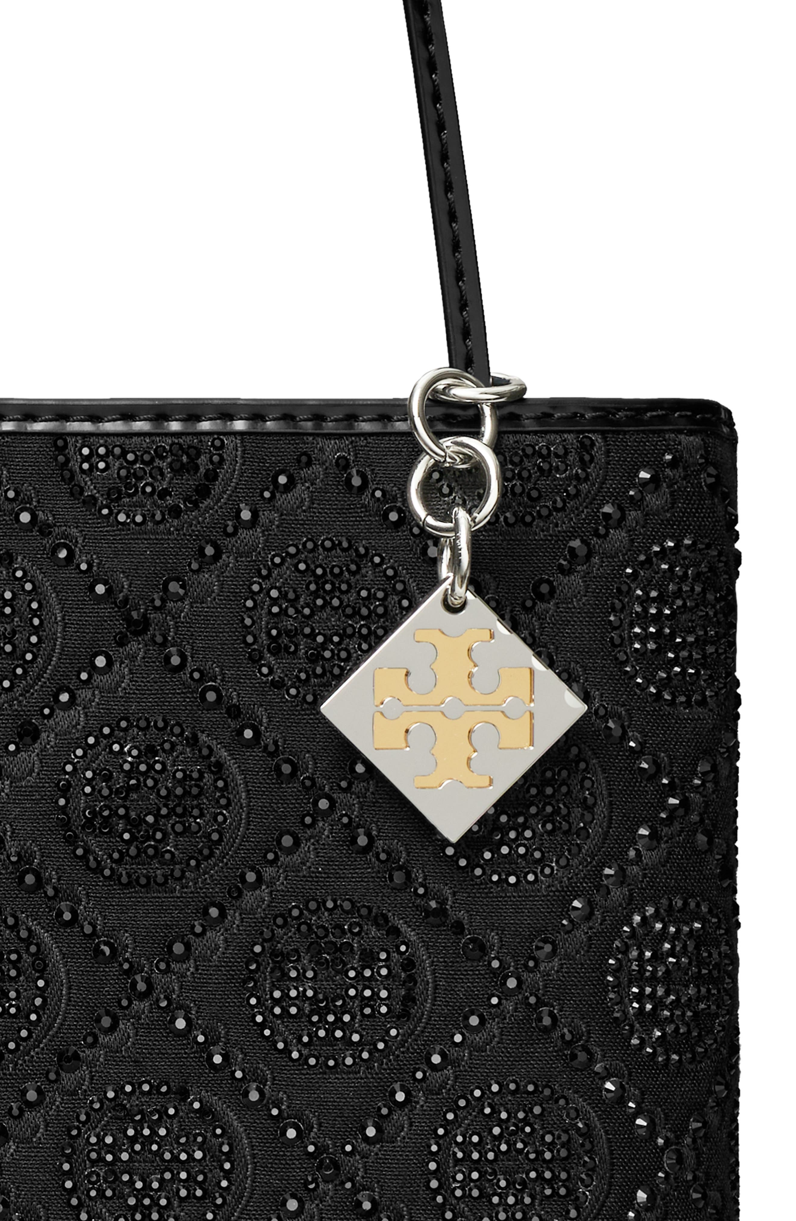 Tory Burch Key Item T Monogram Hotfix Embellished Top Handle Bag, Alternate, color, Black