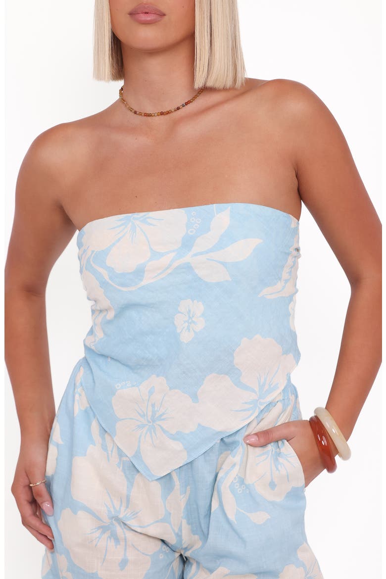 Lourdes Handkerchief Hem Strapless Linen & Cotton Top, Alternate, color, BLUE HIBISCUS