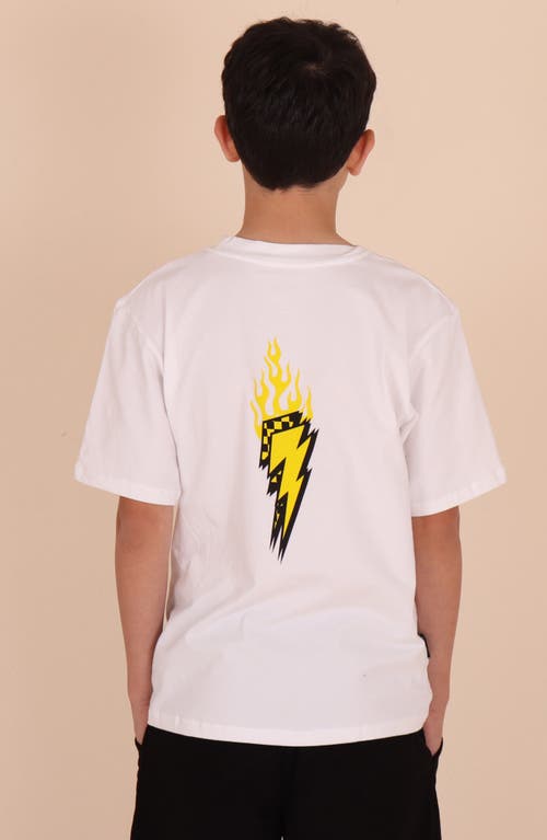 Tiny Tribe Kids' Fire Thunder Cotton Graphic T-shirt In White