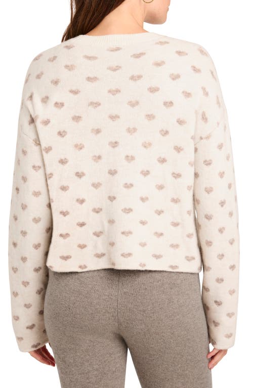 Splendid Lolly Hearts Jacquard Crewneck Sweater In Oat Heather/tawny