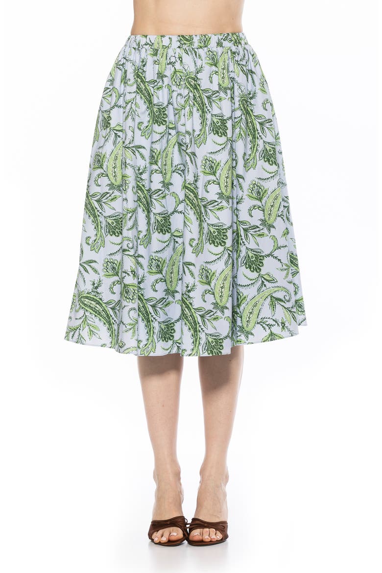 Isla Flared Cotton Blend Midi Skirt, Main, color, BLUE PAISLEY