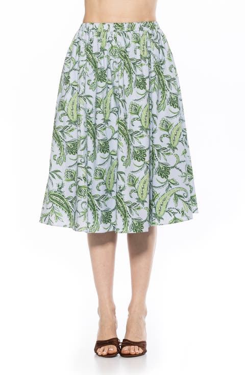 Isla Flared Cotton Blend Midi Skirt