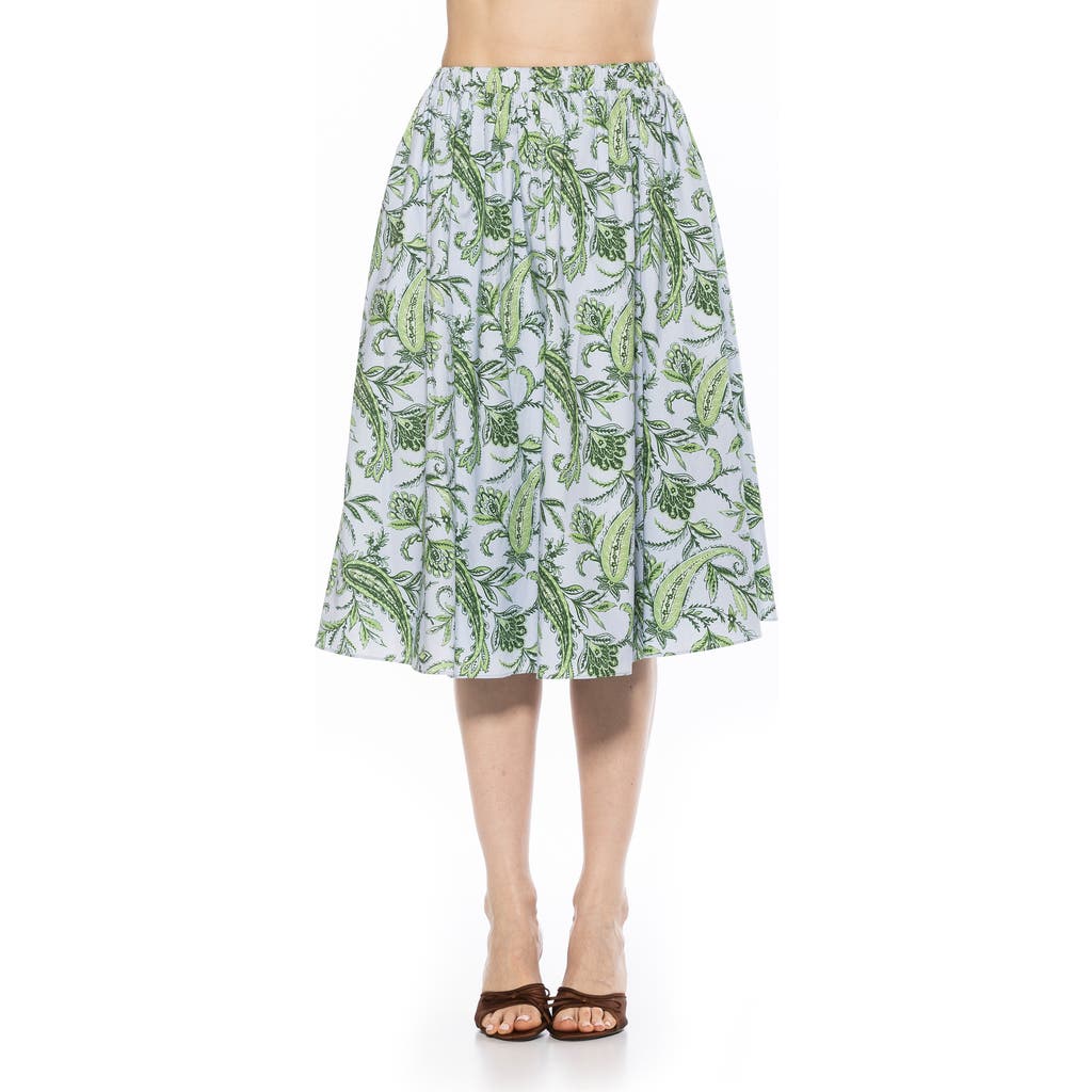 Shop Alexia Admor Isla Flared Cotton Blend Midi Skirt In Blue Paisley