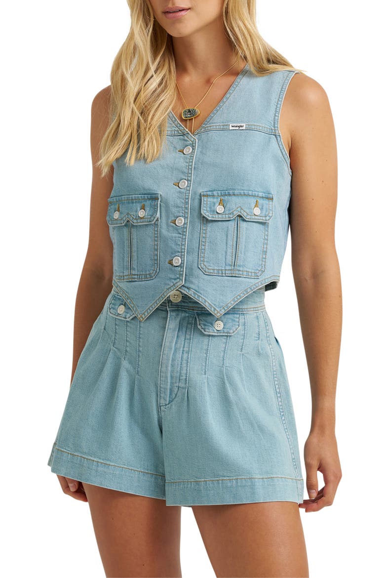 Western Denim Vest, Main, color, PALE DENIM