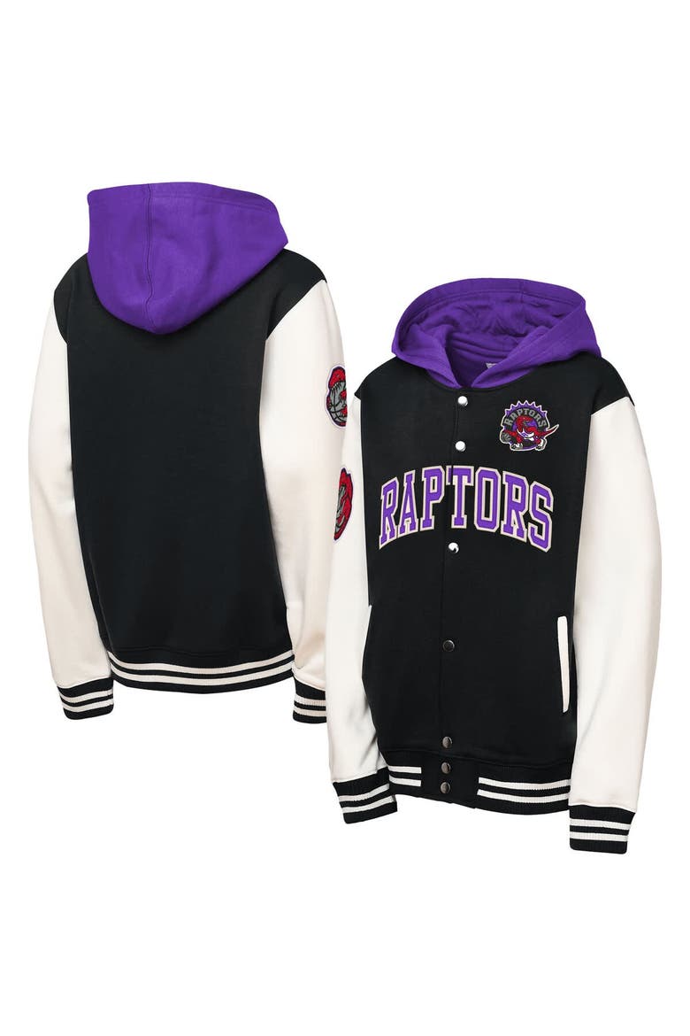 Youth Mitchell & Ness Black Toronto Raptors Hardwood Classics Courtside Fleece Full-Snap Hooded Jacket, Main, color, Black