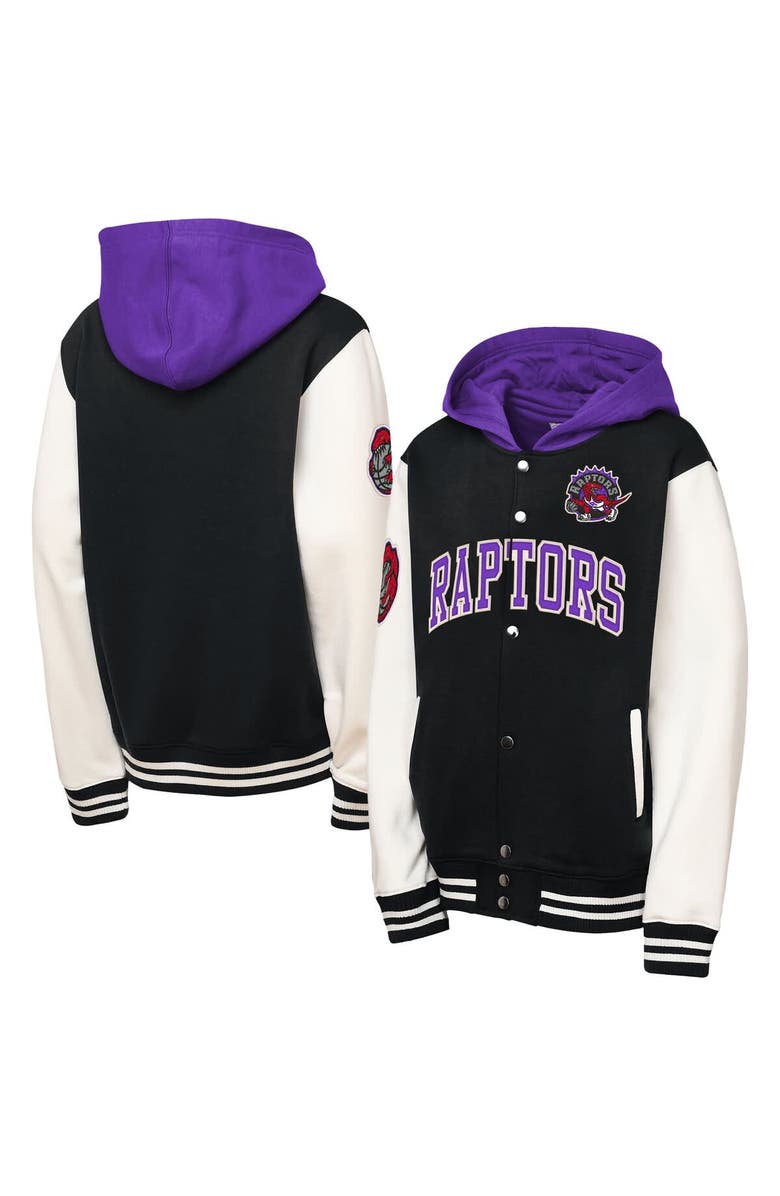 Mitchell & Ness Youth Mitchell & Ness Black Toronto Raptors Hardwood Classics Courtside Fleece Full-Snap Hooded Jacket, Main, color, Black