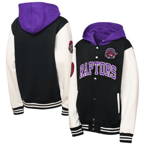 Youth Mitchell & Ness Black Toronto Raptors Hardwood Classics Courtside Fleece Full-Snap Hooded Jacket