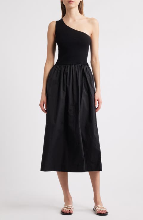 Anita One-Shoulder Mixed Media Midi Dress