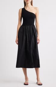 Rails Anita One-Shoulder Mixed Media Midi Dress