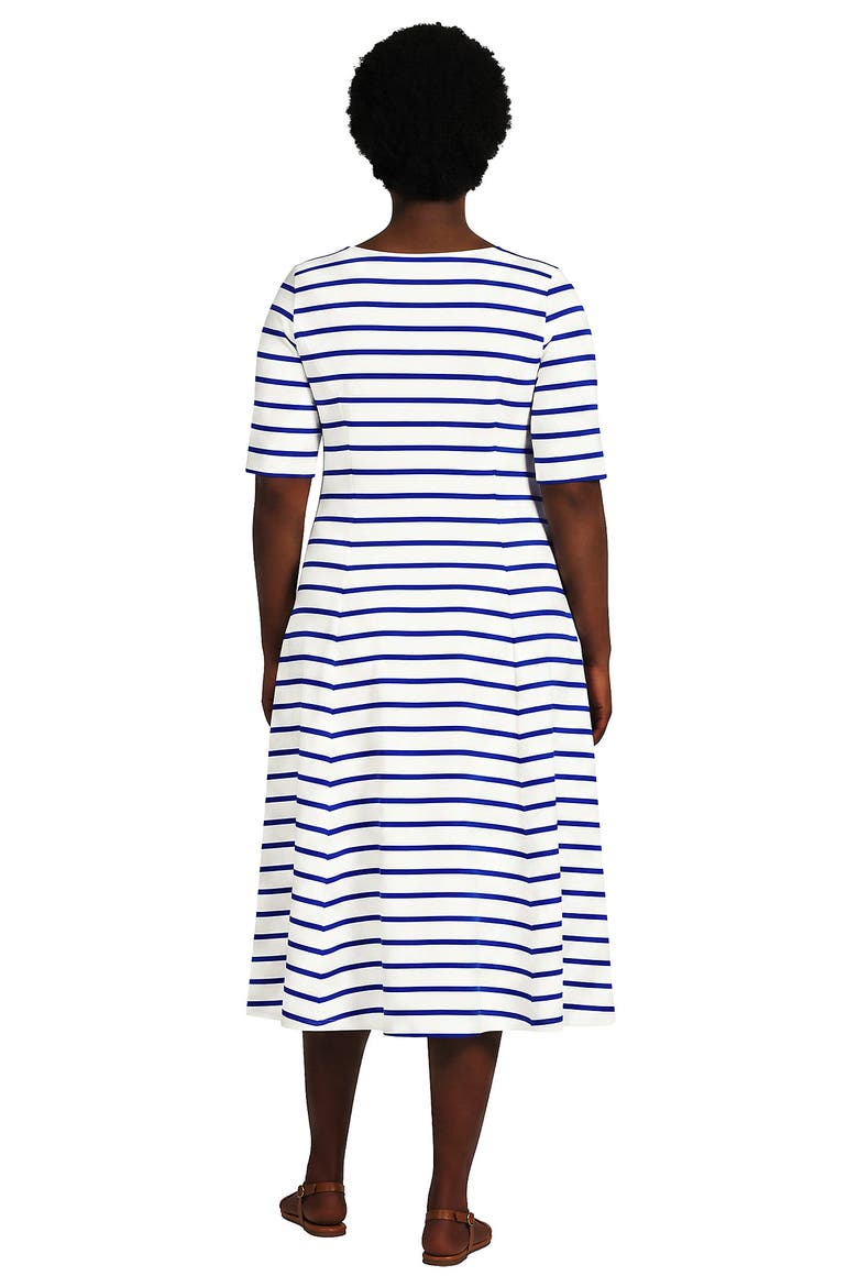 Starfish Elbow Sleeve Midi Fit and Flare Dress, Alternate, color, Ivory/Lapis Spaced Stripe