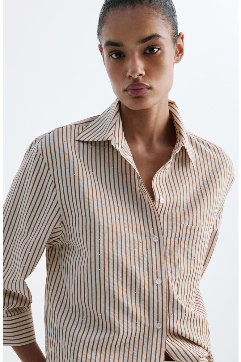 Rhinestone Striped Shirt, Alternate, color, BROWN