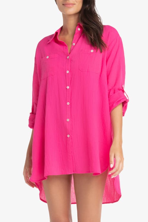 Helen Jon Camp Shirt Cover-up In Pink