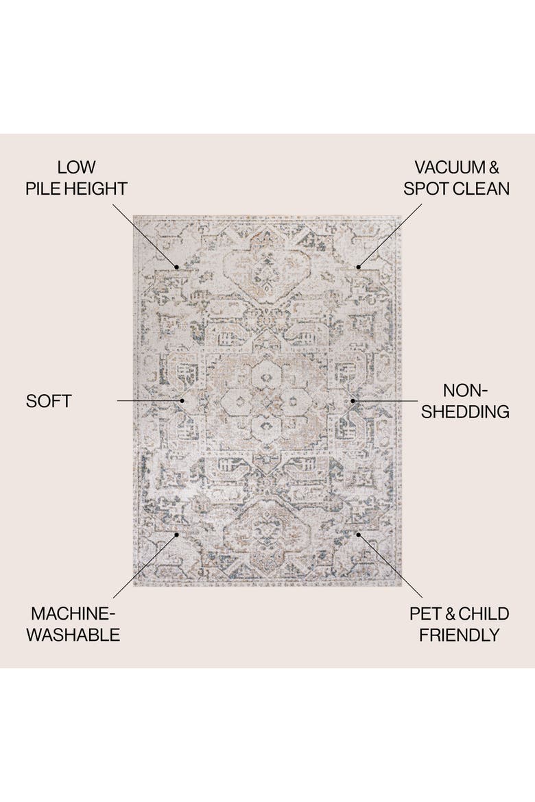 Edith Distressed Medallion Low-Pile Machine-Washable Area Rug, Alternate, color, Cream/Light Gray