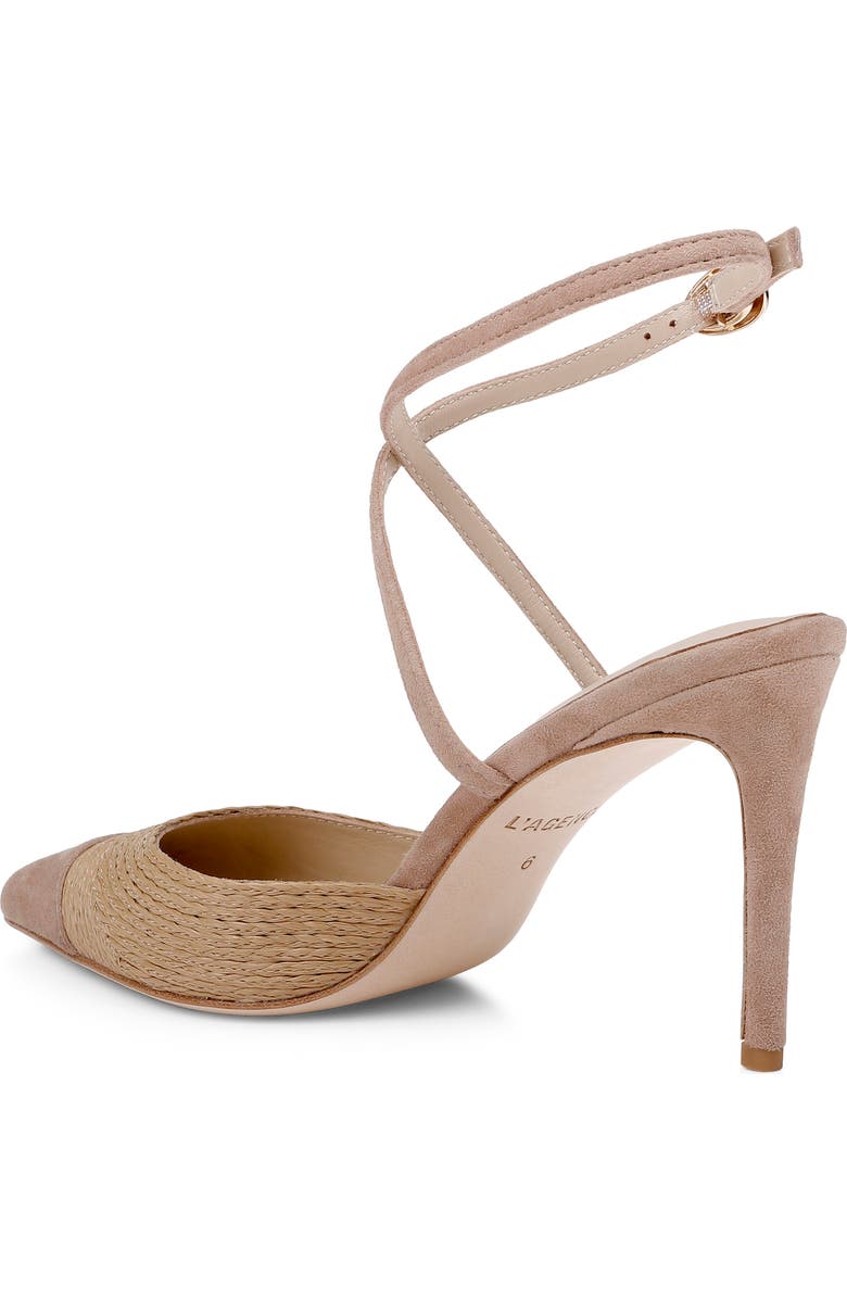 L'AGENCE Moselle Ankle Strap Pointed Cap Toe Pump, Alternate, color, Natural/ Natural