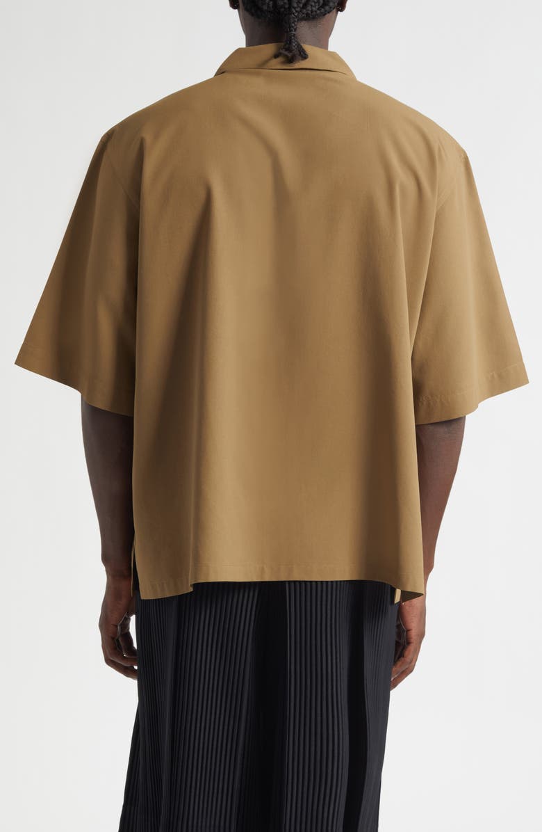 Homme Plissé Issey Miyake Pressed Embroidery Camp Shirt, Alternate, color, Khaki