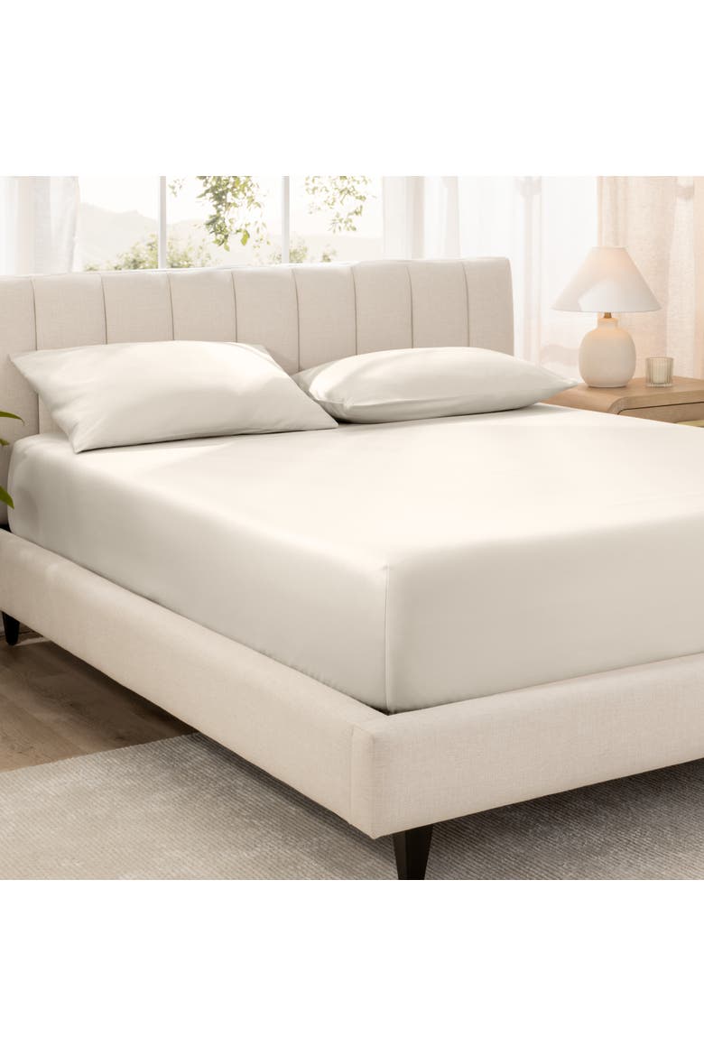 400 Thread Count Organic Cotton Sateen Fitted Sheet, Alternate, color, French Beige