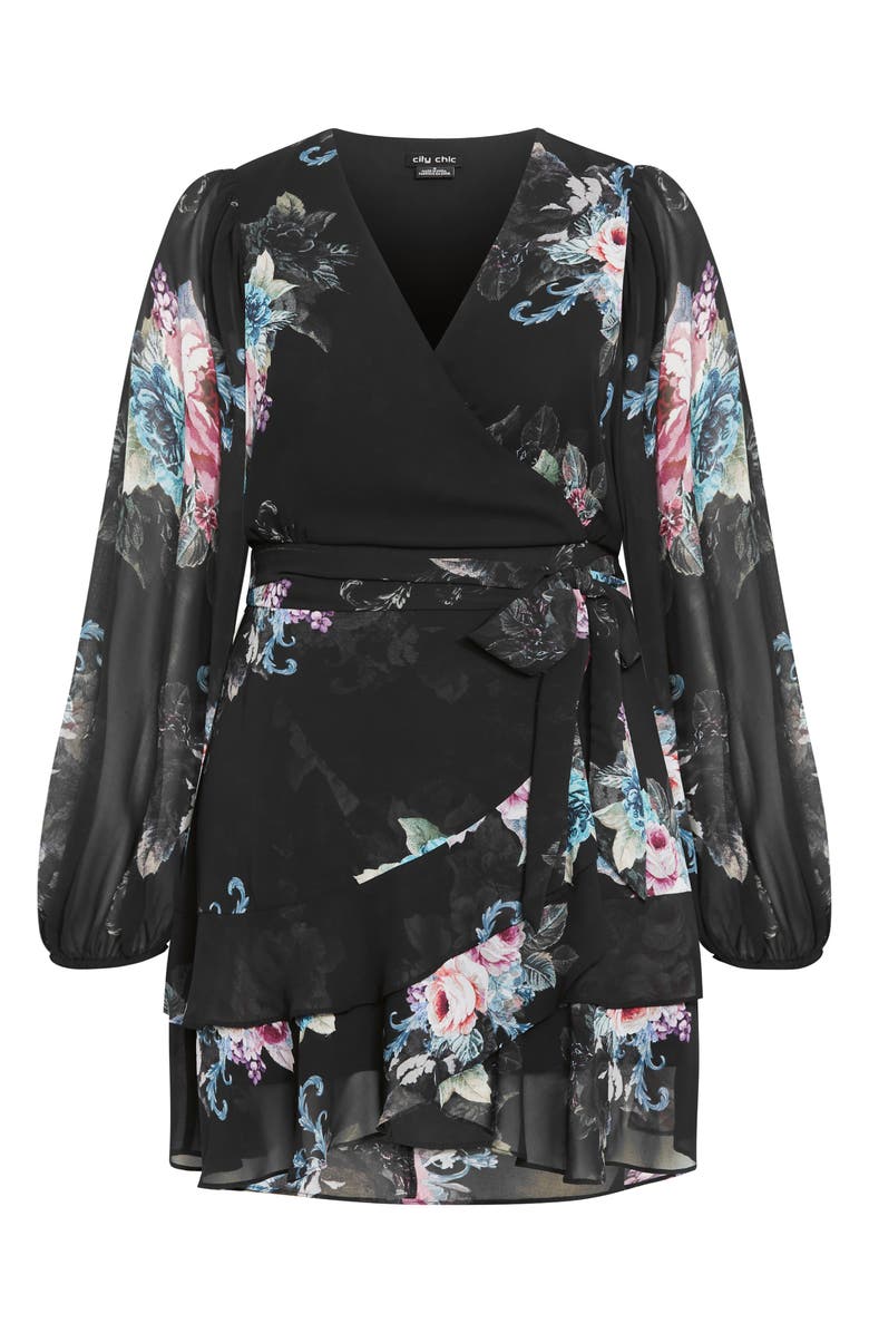 City Chic Amayah Floral Faux Wrap Dress, Main, color, Black Floral