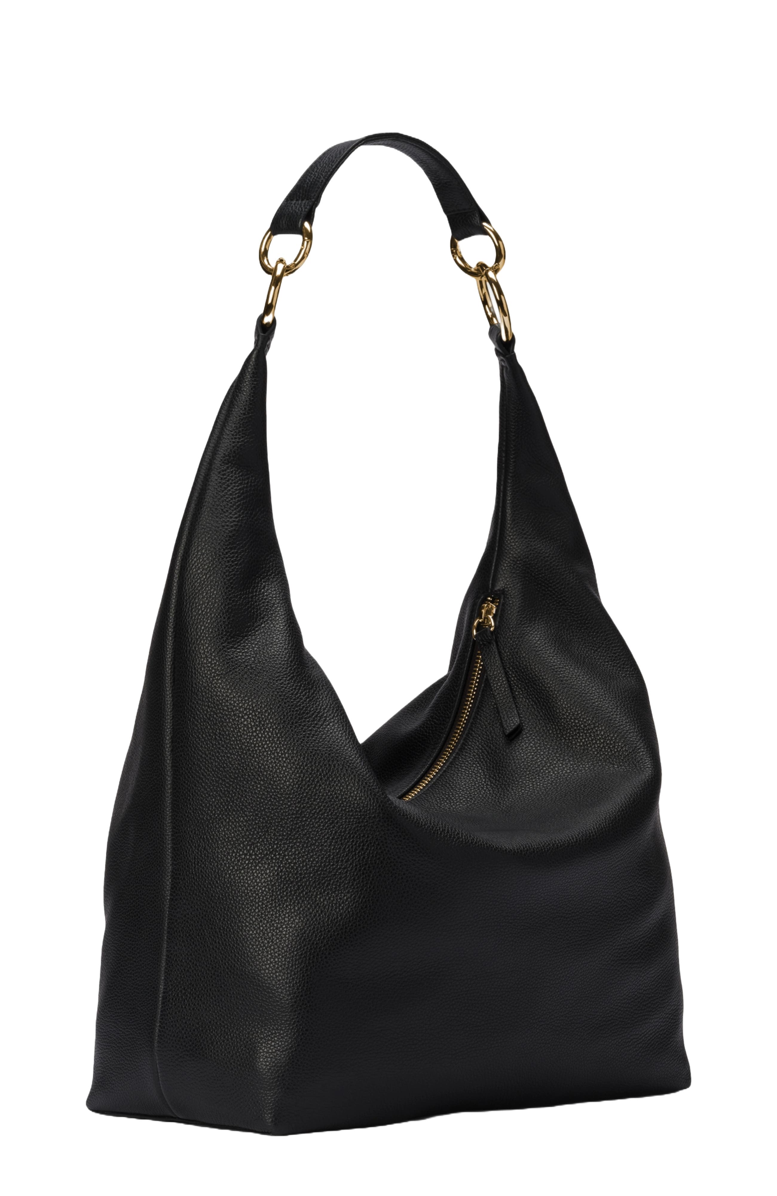 HYER GOODS Leather Convertible Hobo Ring Bag, Alternate, color, Black/Gold