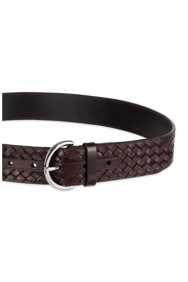Woven Leather Belt, Alternate, color, DARK BROWN