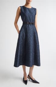 Max Mara Jacquard Belted Midi Dress
