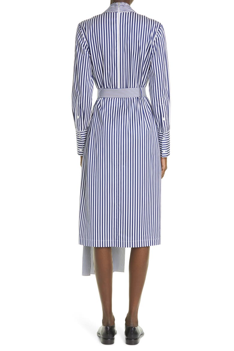 Taylor Belted Long Sleeve Asymmetrical Midi Dress, Alternate, color, BOLD NAVY STRIPE COMBO