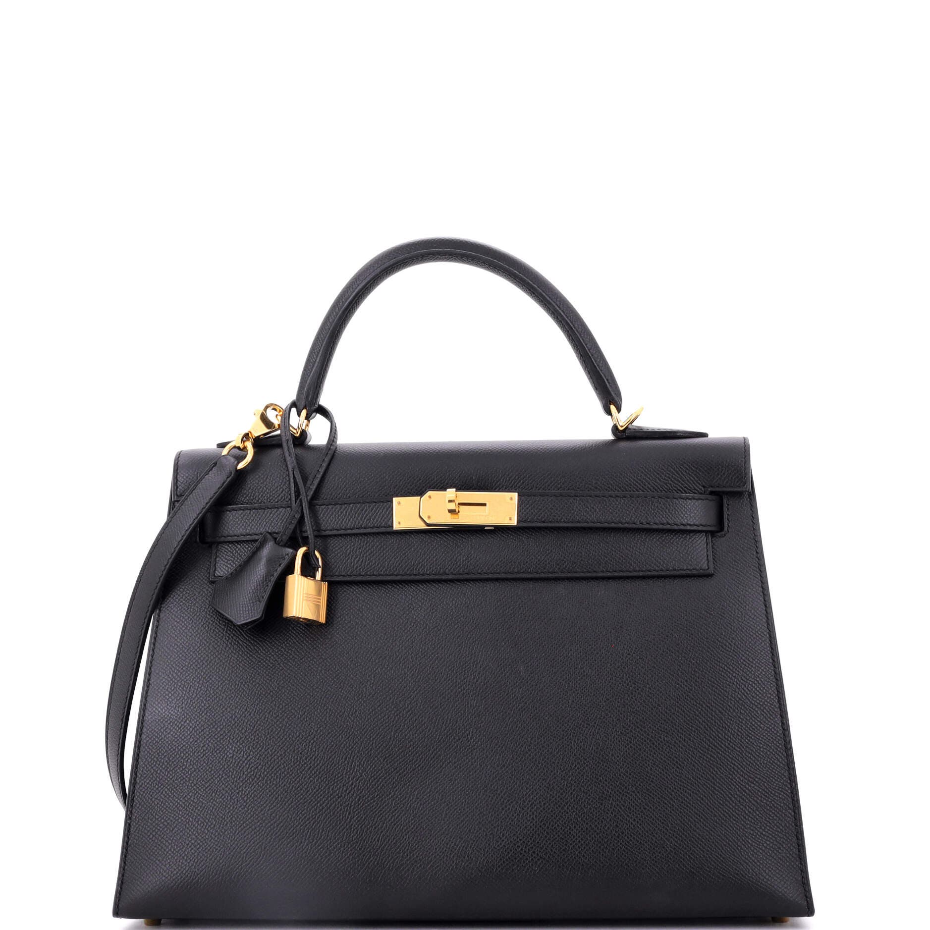 Pre-Owned Hermes Kelly Handbag Black Epsom with Gold Hardware 32, Main, color, 
