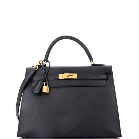 Kelly Handbag Black Epsom with Gold Hardware 32
