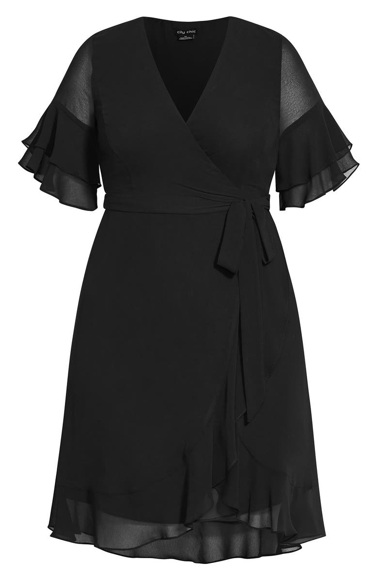 City Chic Flutter Frill Faux Wrap Dress, Alternate, color, 