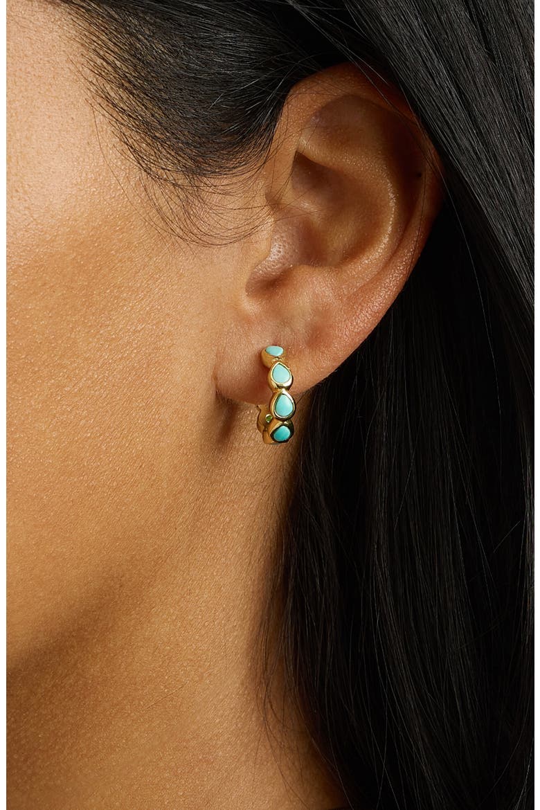 Multi Shape Turquoise Huggie Hoop Earrings, Alternate, color, GOLD
