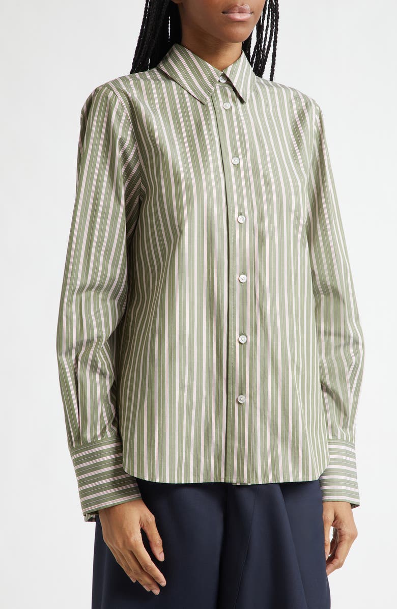 MONSE Back Cascade Stripe Button-Up Shirt, Alternate, color, Sage/ Multi