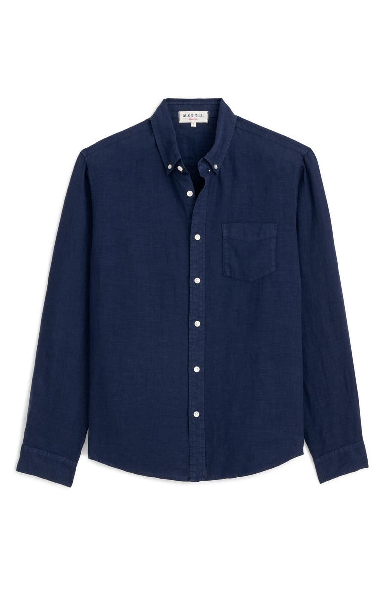 Alex Mill Mill Linen Button-Down Shirt, Alternate, color, Navy
